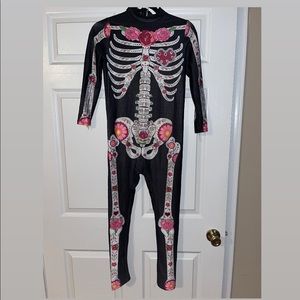 Girls Rose Bone Print Skeleton Costume Onepiece
